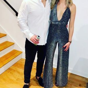 Forever 21 silver sparkly jumpsuit - size small
